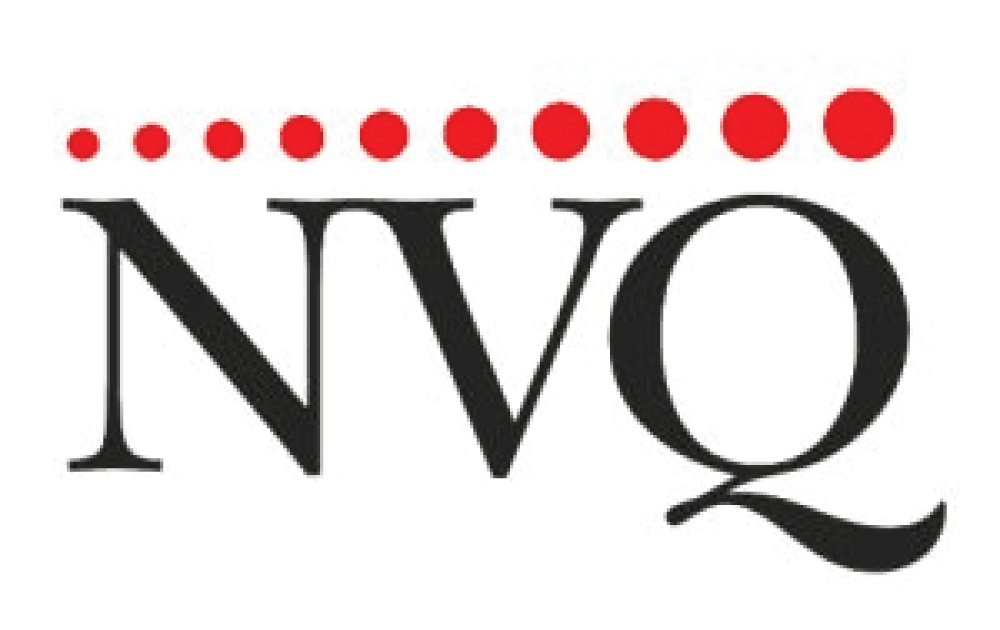 NVQ logo with black 'NVQ' lettering and a row of red dots above.