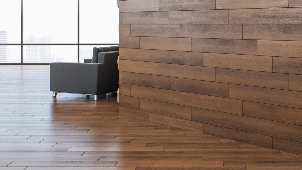 Modern Office Interior with Wall Cladding and Timber Floor